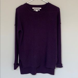 Dark purple crew neck, cashmere sweater.